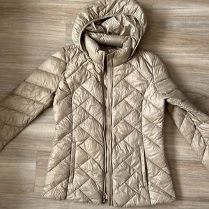 NEW LONDON FOG TAN DOWN JACKET WITH HOOD WOMENS ZIP OFF HOOD PACKABLE